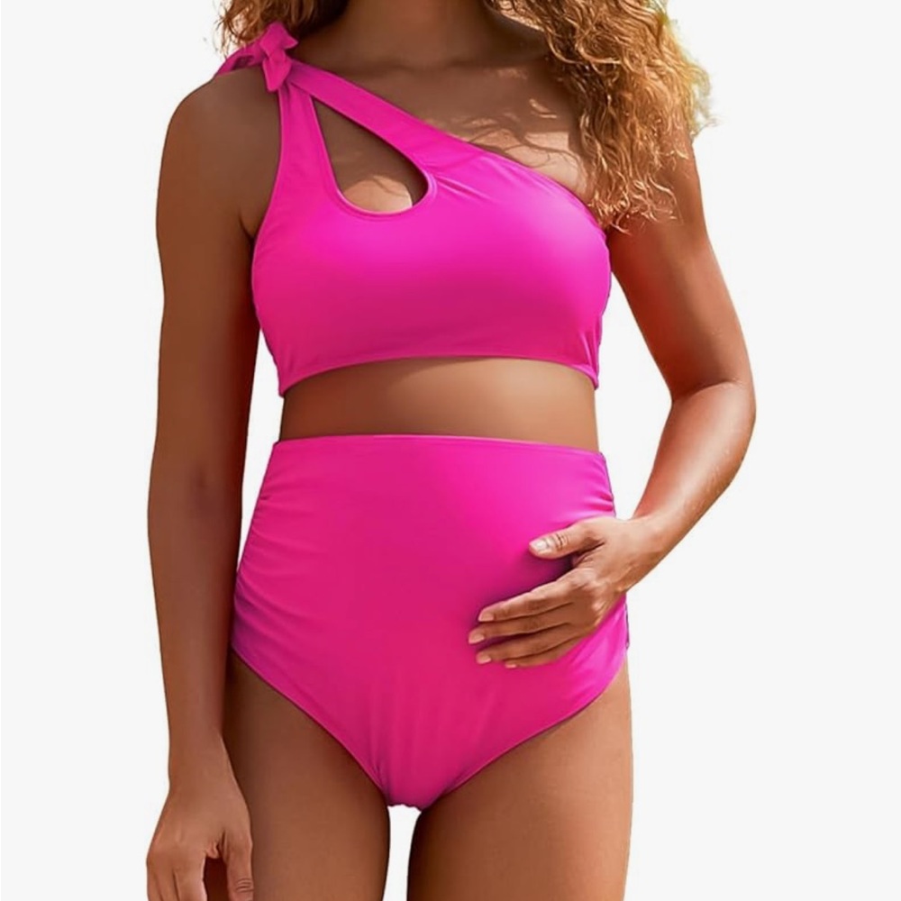 Dabelly Cutout Hot Pink Maternity Two-Piece Bikini Swimsuit